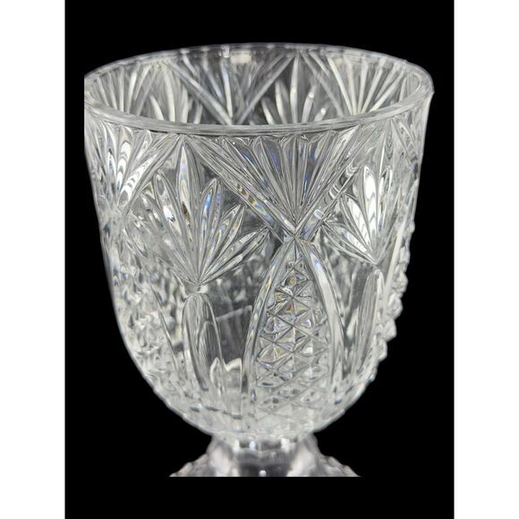 Vintage Irish Pressed Crystal Clear Glass Goblet Form Vase Pineapple Pattern - Picture 11 of 16